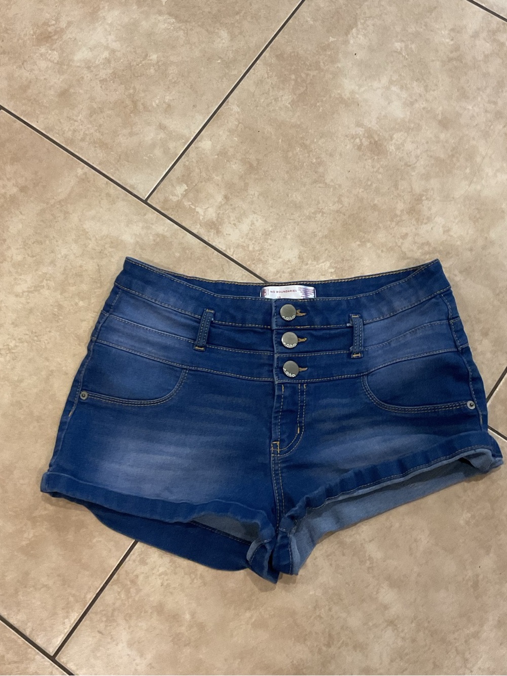 No Boundaries Triple-Button Dark Blue Denim Shorts